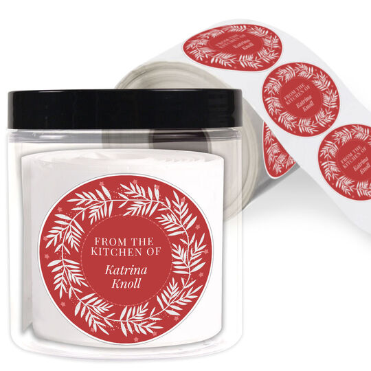 Festive Wreath Round Gift Stickers in a Jar